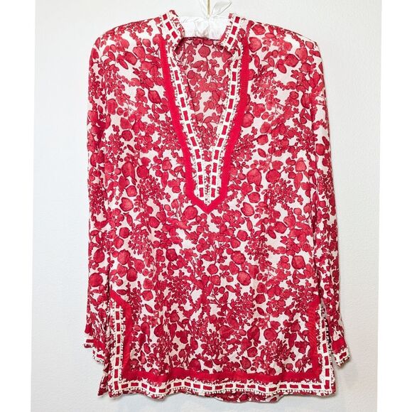 Tory Burch Red Floral Crochet Ribbon Details Blouse - Picture 15 of 15